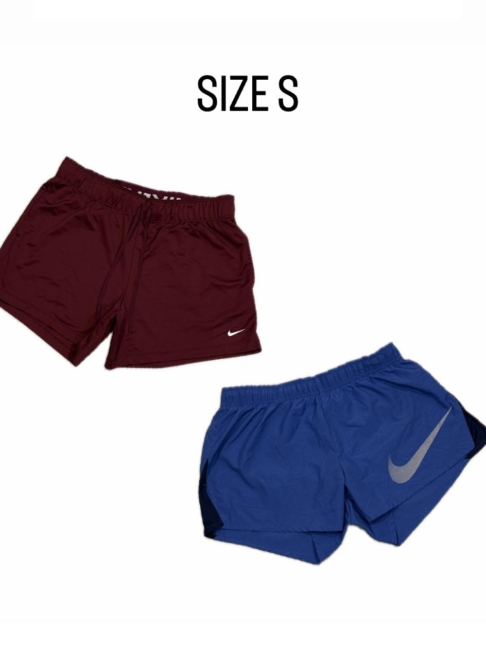 Bundle 2 Nike Dri Fit Womens Running Shorts Size Small Burgundy Blue Gym Workout